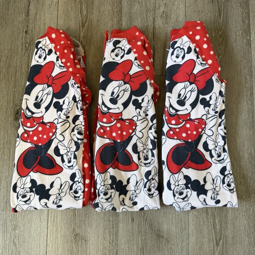 Vintage Disney Junior Minnie Mouse Kids Footed Fleece Sleepers PJ Set Of 3 Sz 5T
